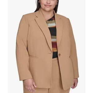 DKNY Women's Notched-Collar One-Button Jacket Truffle Plus Size 20W